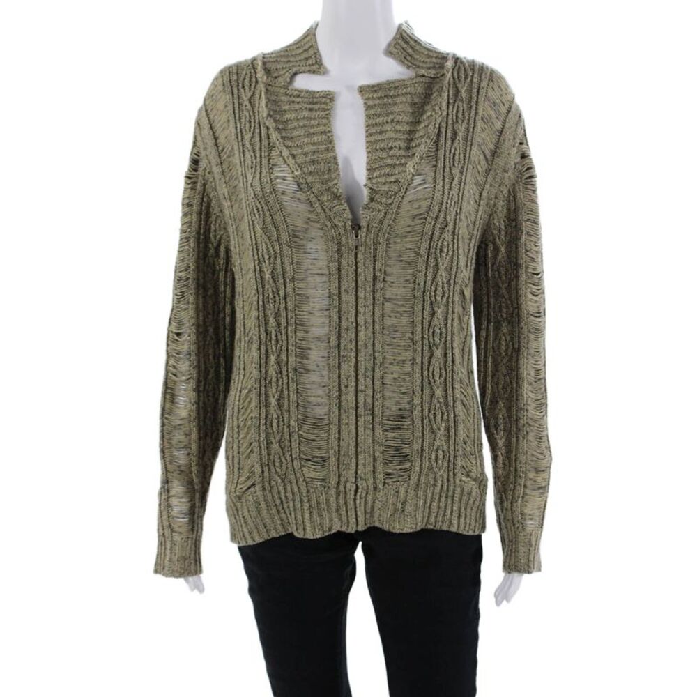 Rodarte Unisex Full Zip Beige Acrylic Long Sleeve Sweater Grunge Size L